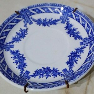 Platillo antiguo Sarreguemines Francia Transferware Azul Blanco Principios 1920 - imagen 3