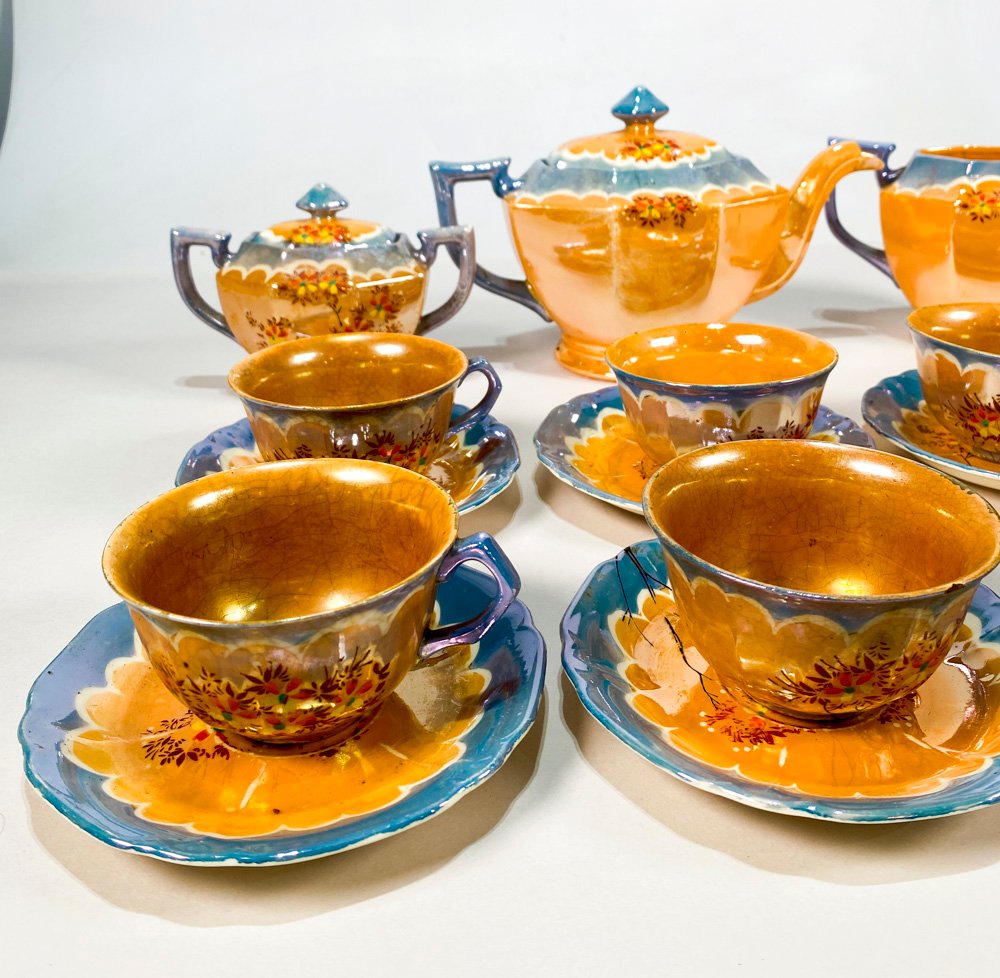 Colección de loza azul y naranja - imagen 3