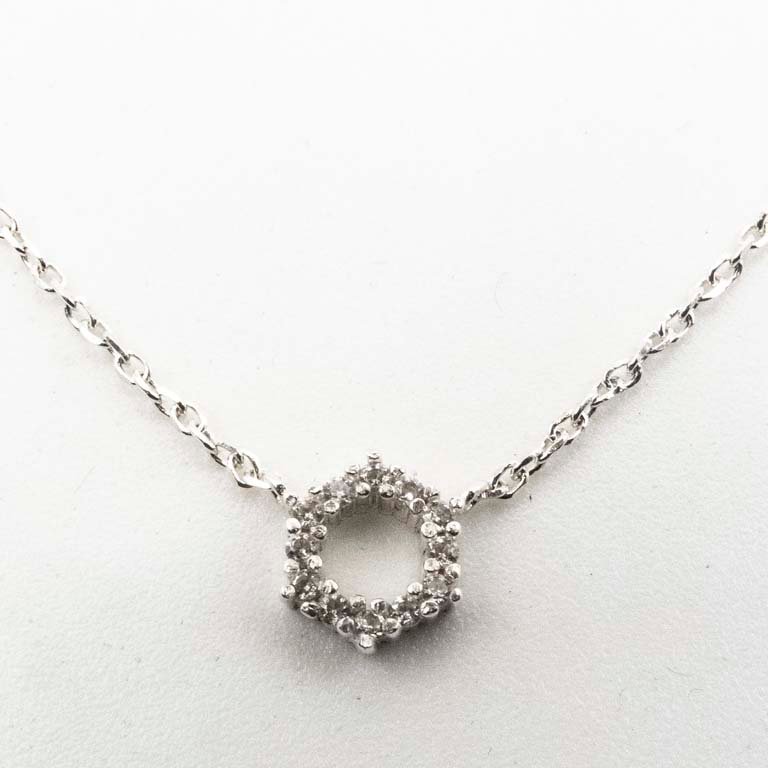 Cadena con Dije Hexagonal de Circonias en Plata