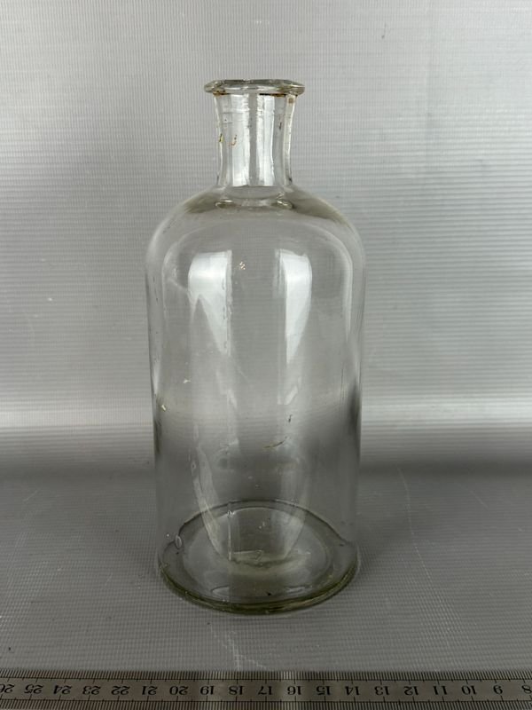 Frasco de Farmacia Antiguo de Vidrio Transparente