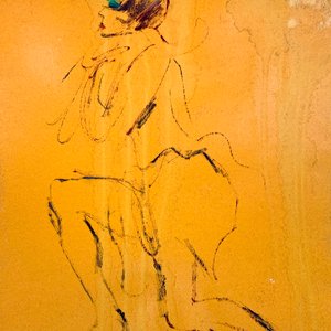 Acuarela "Dama Arrodillada" de E. Vernaza sobre cartón, 60x50 cm - imagen 2
