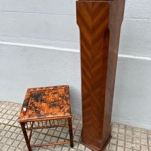 Mesa de Ratan Estilo Oriental y Pedestal de Madera - imagen 8