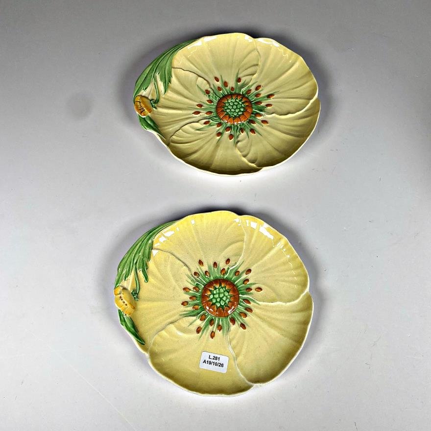Dos Despojadores Carlton Ware Loza Inglesa Diseño Floral Amarillo