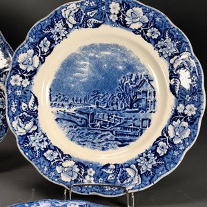 Lote de 5 Platos de Loza Inglesa "Teddington Locks" - Palissy Pottery - imagen 4
