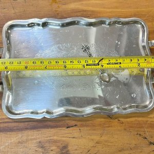 Juego de Café Antiguo de Metal Plateado con Bandeja y Grabados - imagen 8