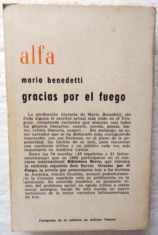 Novela 'Gracias Por El Fuego' de Mario Benedetti, primera edición - imagen 7
