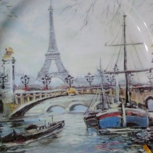 Plato Decorativo Porcelana París Sena Puente Alejandro III Torre Eiffel Artertre - imagen 2