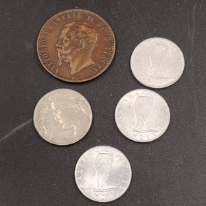 Lote de 5 Monedas Italianas: 1 Centésimo 1863, 20 Centésimos 1921, y 5 Liras (1953-1955) - imagen 5