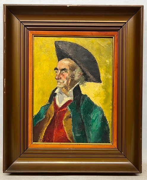 Lote siguiente: Pintura de Jean Rigaud: Personaje con sombrero