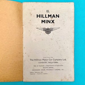 Manual de Instrucciones "El Hillman Minx" - Publicado Octubre 1938 - imagen 2