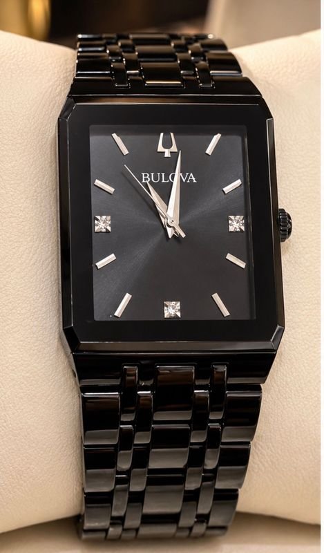 Reloj Bulova 98D164 Rectangular Negro Acero Inoxidable con Cristales