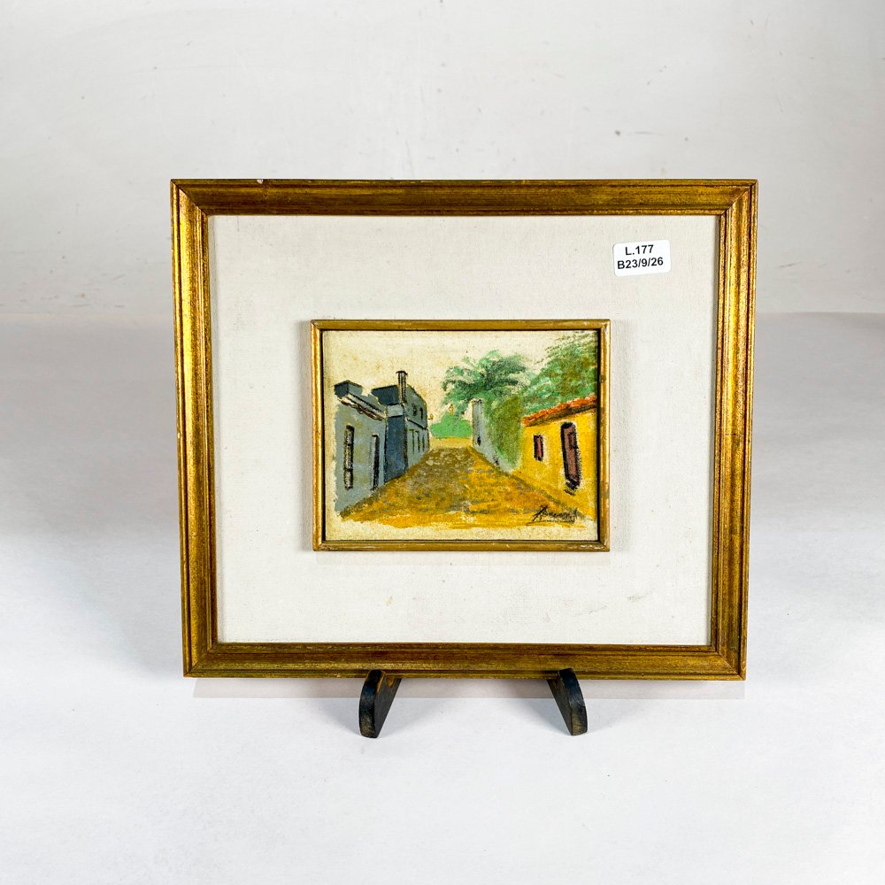 Cuadro al óleo sobre fibra, "Fachadas" - Firmado Ilegible