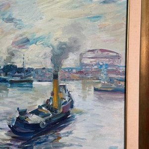 Óleo sobre tela "Puerto" de Zoma Baitler, 50 x 50 cm - imagen 2