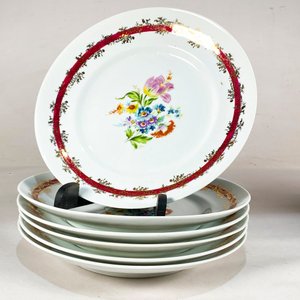 11 Platos Porcelana Schmidt Decorado Floral Guarda Roja - imagen 3