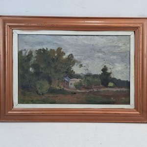Lote siguiente: Antiguo Óleo Paisaje Rural Criollo con Estancia y Molino de Viento