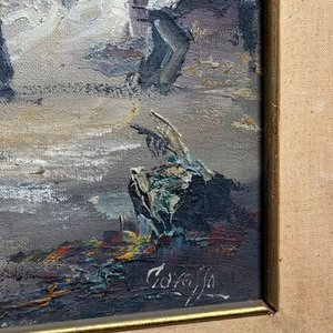 Pintura al óleo "Puerto de Noche" de Andrea Carusso Figari, 70x53cm - imagen 6