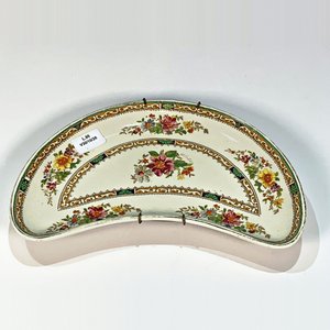 Fuente de Loza Inglesa "Creampetal" Grindley Beige Decoración Floral Media Luna 20x13cm - imagen 2