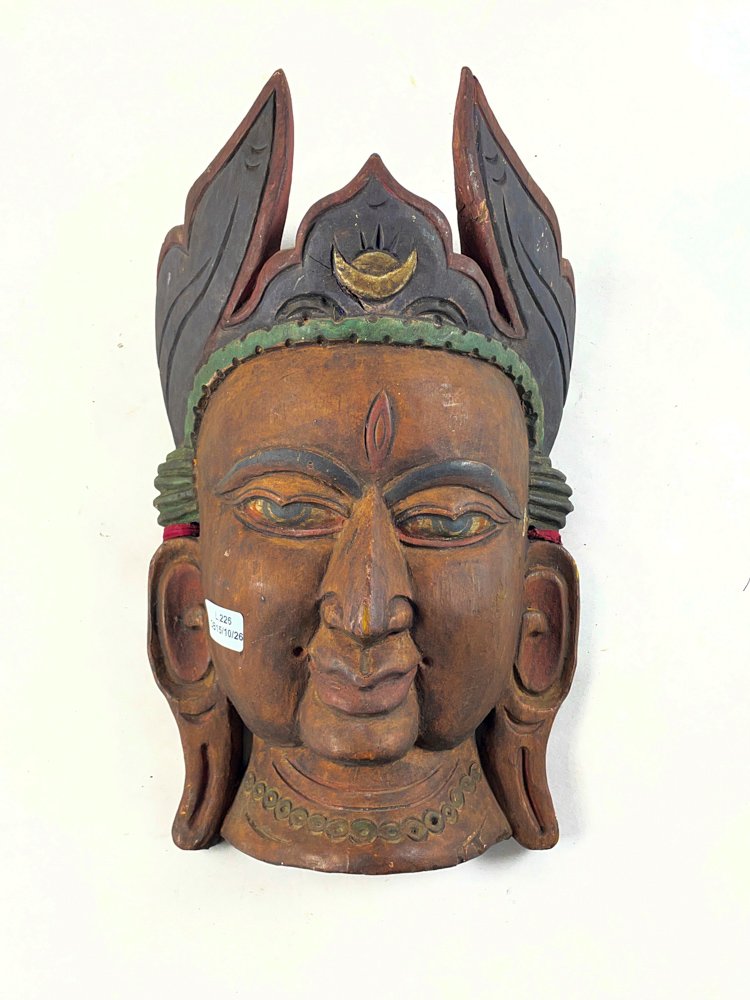 Máscara de Rostro en Madera Tallada, 30 cm