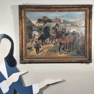 Oleo sobre Madera: Escena Ecuestre con Marco Decorado - imagen 12