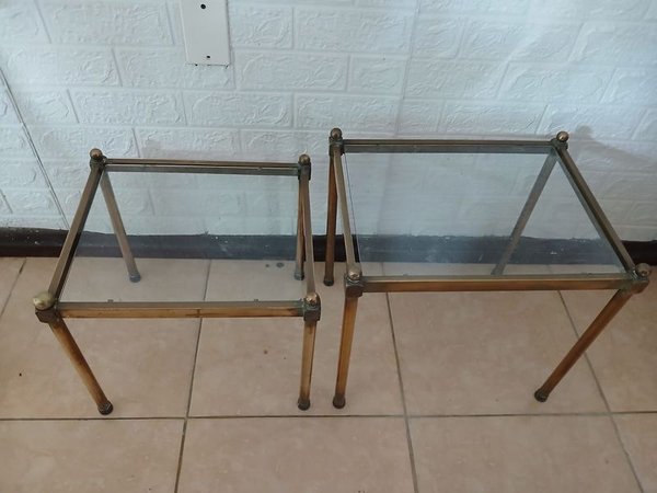 Juego de 2 Mesas Auxiliares Bronce y Vidrio