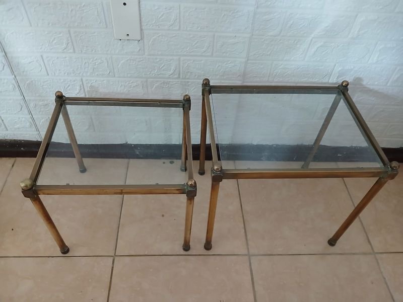 Juego de 2 Mesas Auxiliares Bronce y Vidrio