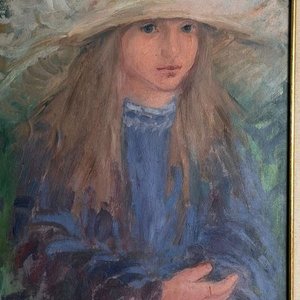Olga Piria: Óleo sobre Tela "Niña con Sombrero" 42x34cm - imagen 2