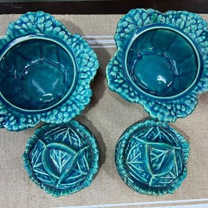 Par de Recipientes de Loza Esmaltada con Forma de Repollo - imagen 5