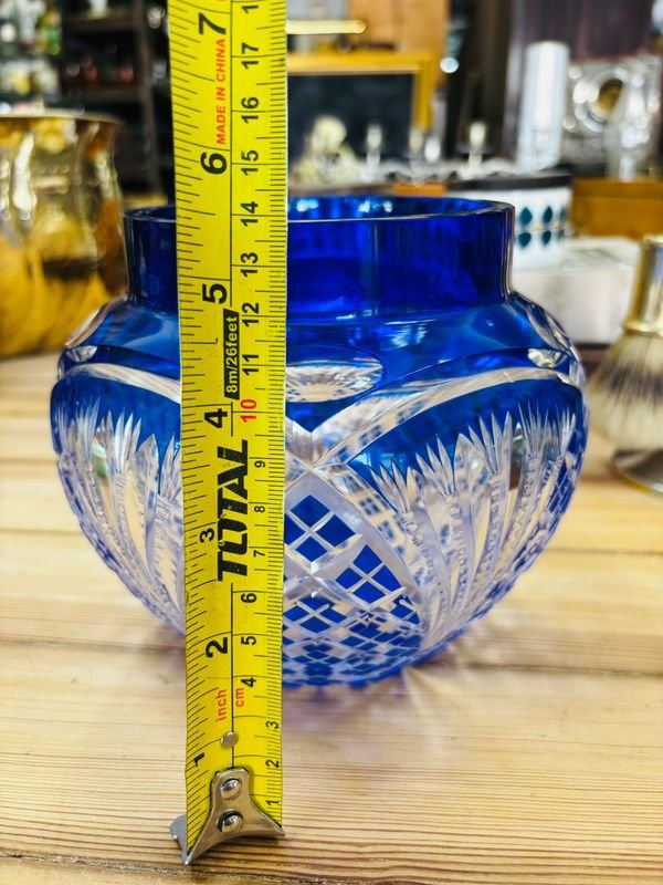 Florero cristal azul sano - Vaso de cristal azul - imagen 4