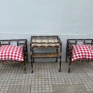 Juego de Patio Ratan: Mesa con Azulejos y 2 Sillones con Almohadones - imagen 5