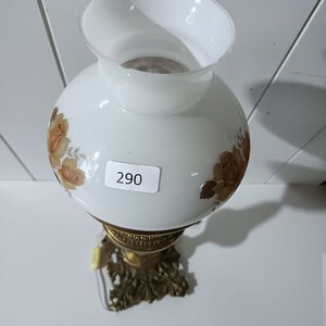 Lámpara Antigua de Bronce con Tulipán de Opalina Decorada - imagen 4