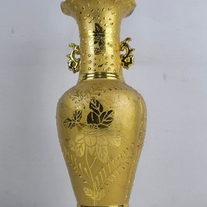 Jarrón Decorativo Oriental Dorado Brillante con Asas - imagen 2