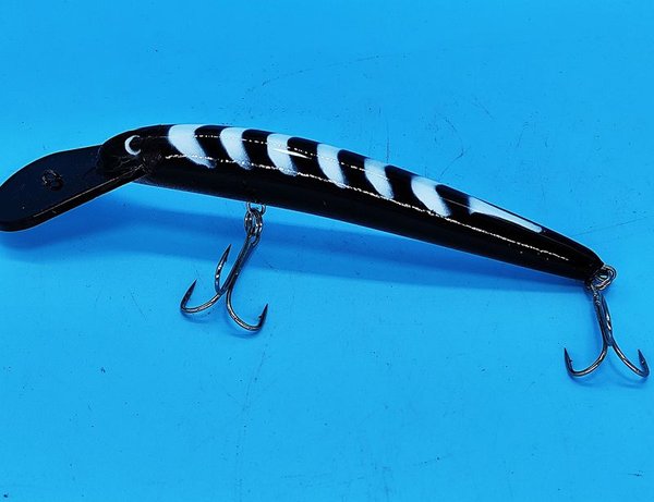 Señuelo de Pesca Artificial Rígido Minnow Deep Diver Negro con Franjas Blancas
