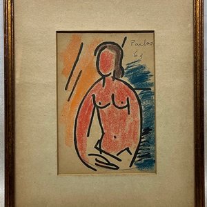 Figura de Manuel Pailos: Lápiz graso sobre papel, 17 x 12 cm, firmado y fechado 1963 - imagen 2