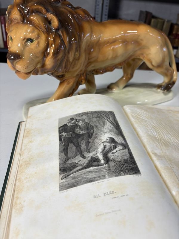 Libros antiguos con estatuas de león y oso polar - imagen 3