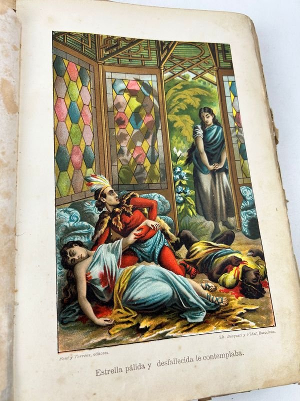 Obra ilustrada de temática histórica/colonial, edición antigua con láminas a color - imagen 4