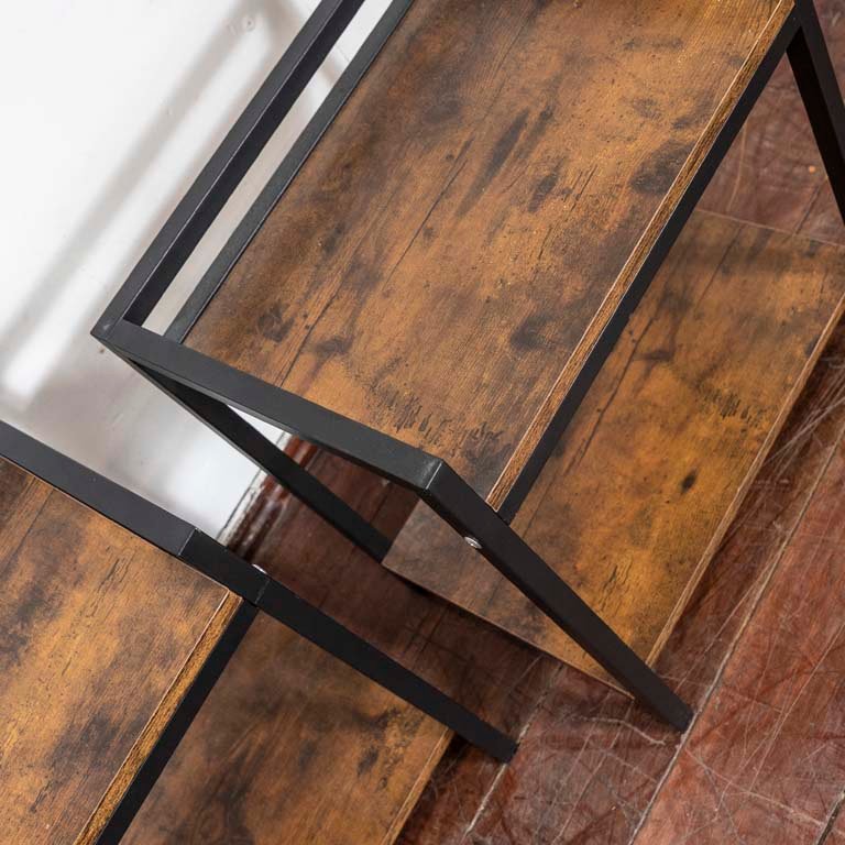 Mesitas de luz en metal y madera con estantes - imagen 2