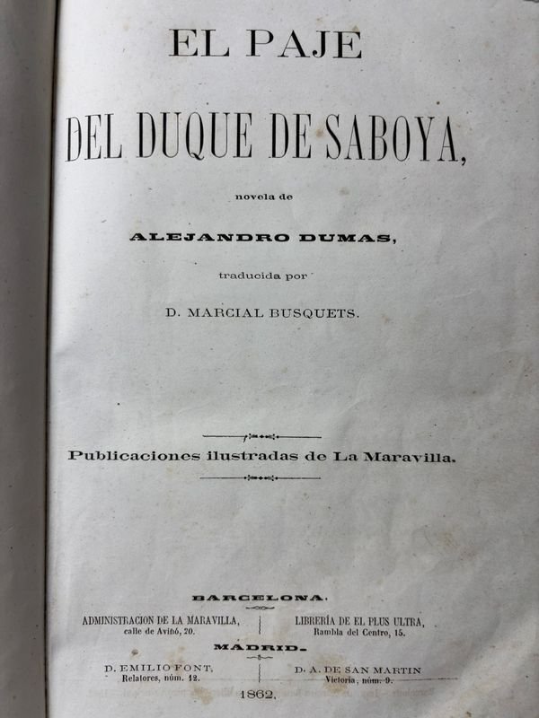 Novela de Alejandro Dumas, El Paje del Duque de Saboya 1862 en Español - imagen 2