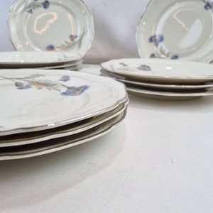 Juego de 12 Piezas Vajilla Antigua Porcelana Weimar Baviera Floral Plateado - imagen 4