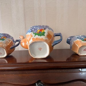 Juego de Té de Porcelana Esmaltada con Escena Rural - imagen 3