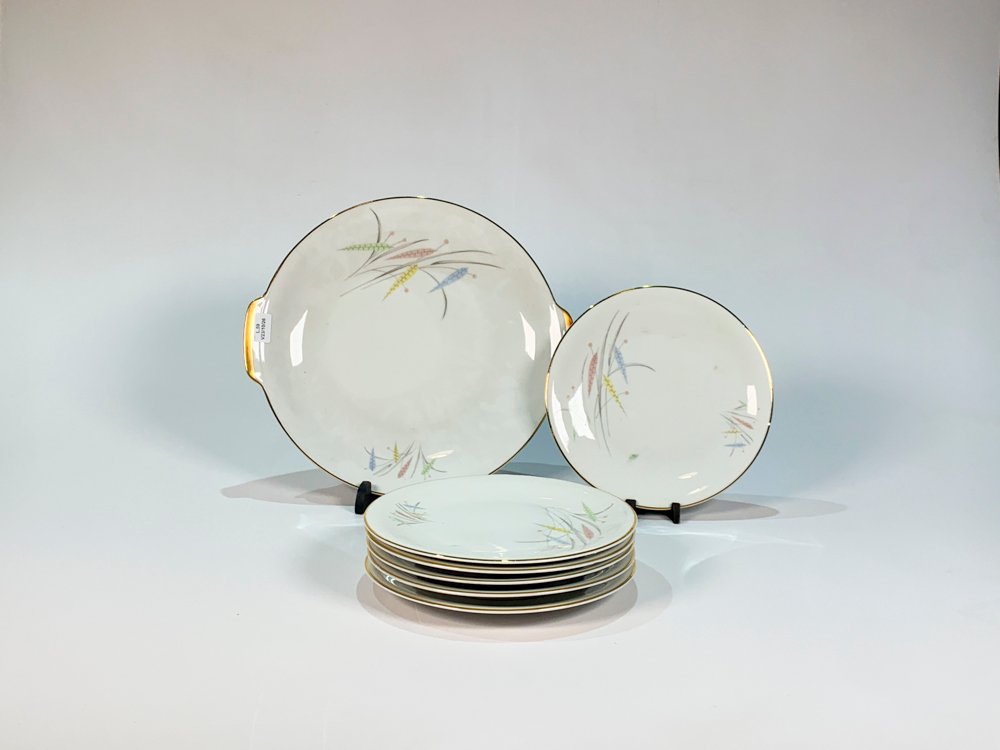 Set de Porcelana Bavaria Edelstein: Plato Torta y 6 Platos Postre