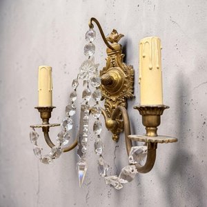 Elegante Pareja de Apliques de Bronce con Cristales Facetados - imagen 2