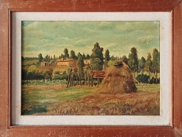 Óleo sobre Fibra "Paisaje Rural" Atribuido a Edgardo Ribeiro (48x33 cm)