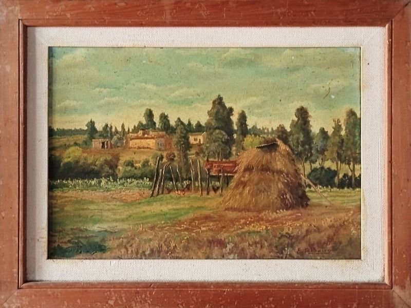 Óleo sobre Fibra "Paisaje Rural" Atribuido a Edgardo Ribeiro (48x33 cm)