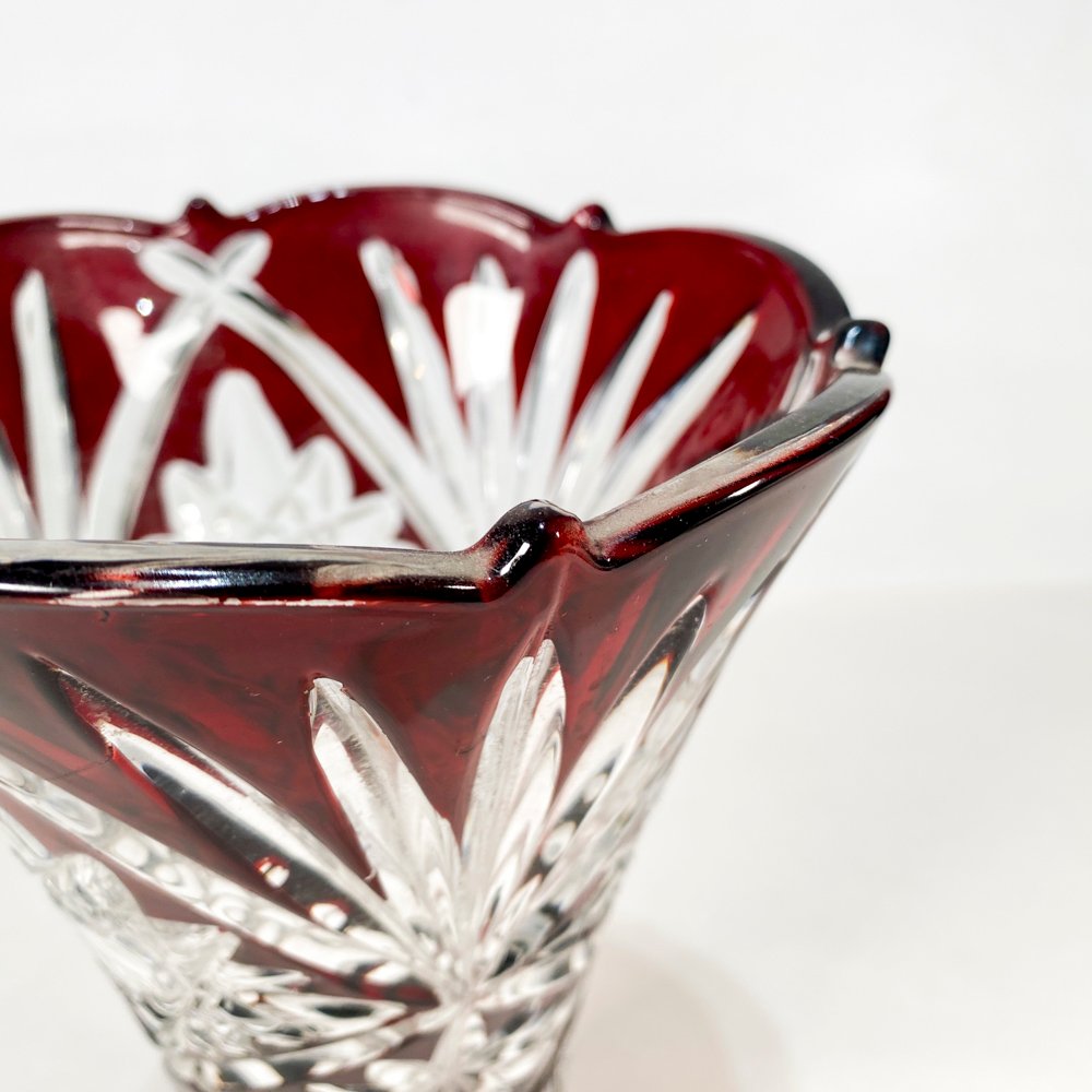 Vaso cristal tallado color rubí y hialino de 25 cm - imagen 2