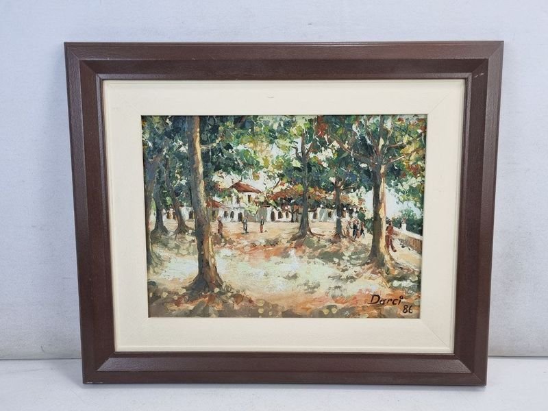 Cuadro con Paisaje Campestre Firmado 'Darci 86' - Marco Marrón Oscuro