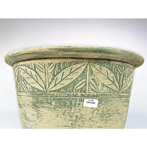 Macetero Cónico de Cerámica Verde con Decoración de Hojas - imagen 4