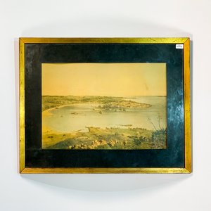 Lote siguiente: Lámina Antigua: Paisaje de Montevideo con Bahía y Barcos