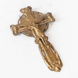 Crucifijo de Bronce Dorado Vintage - 38 cm - imagen 1