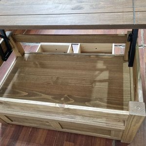 Mesa Ratona Elevable de Madera Rústica con Cajones y Tiradores de Hierro Forjado - imagen 3