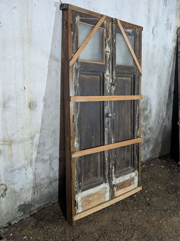 Puerta antigua de frente doble hoja y marco en cedro - imagen 7